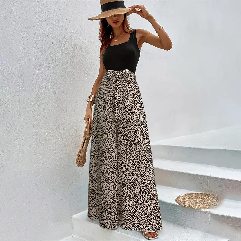 Women Leopard Print Flare Pants Stretch Slim Elastic Waist — feature 6