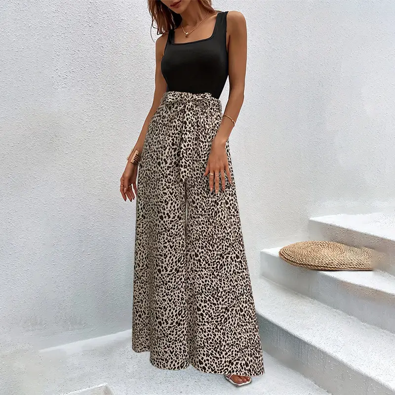 Women Leopard Print Flare Pants Stretch Slim Elastic Waist — feature 7