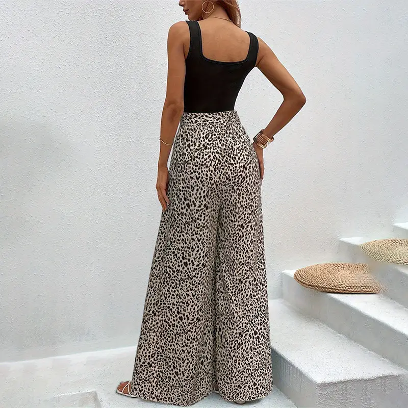 Women Leopard Print Flare Pants Stretch Slim Elastic Waist — feature 8