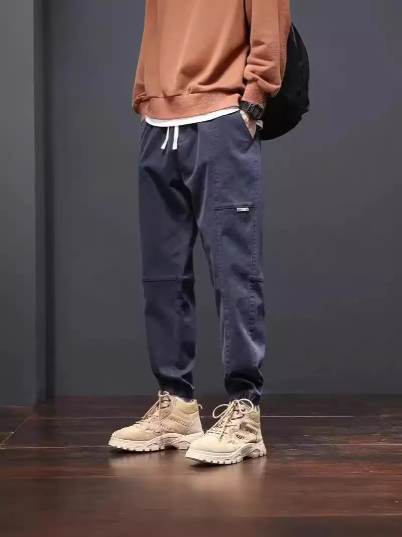 Men Black Cotton Jogger Pants with Drawstring Waist - Image 7