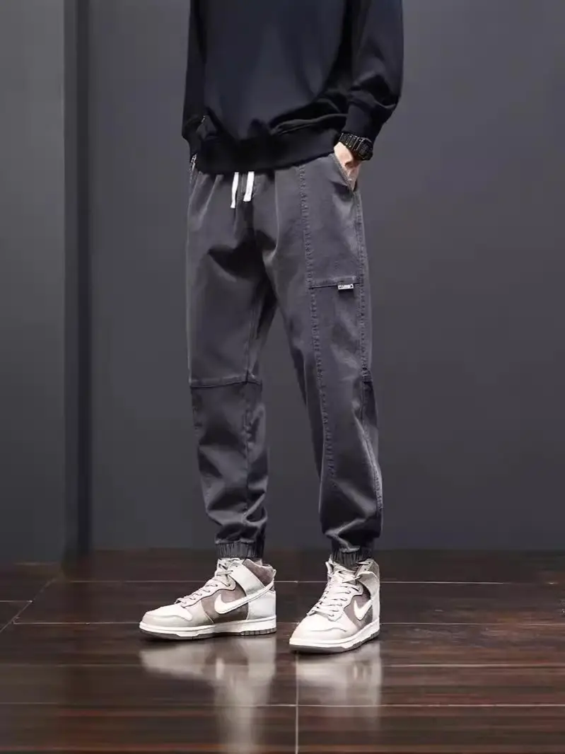 Men Black Cotton Jogger Pants with Drawstring Waist - Image 8