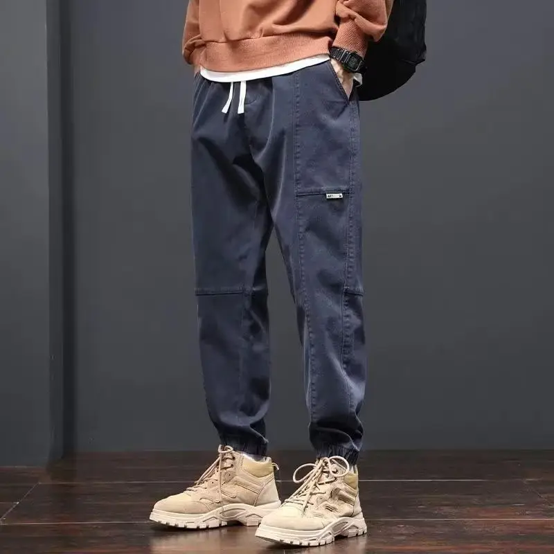 Men Black Cotton Jogger Pants with Drawstring Waist - Image 3