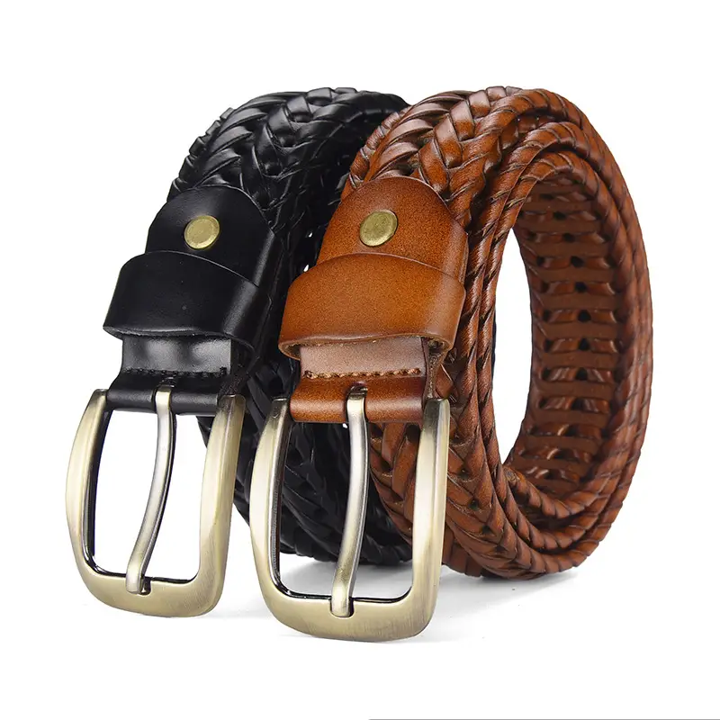 Brown Handwoven Men's Belt with Metal Buckle - Image 21
