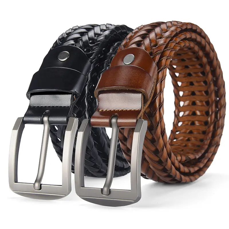 Brown Handwoven Men's Belt with Metal Buckle - Image 22