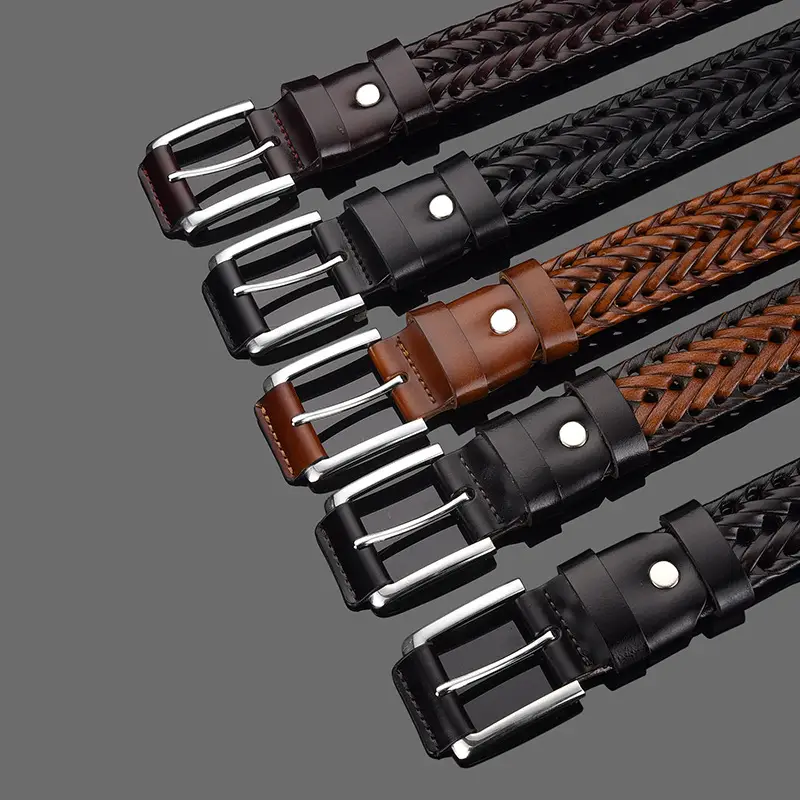 Brown Handwoven Men's Belt with Metal Buckle - Image 23
