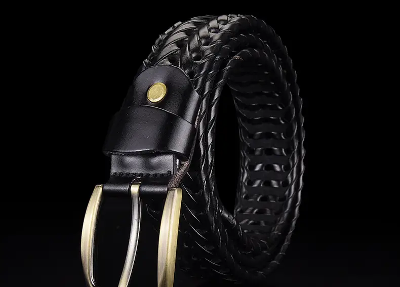 Brown Handwoven Men's Belt with Metal Buckle — feature 10