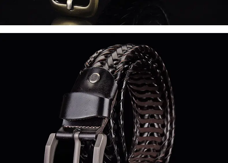 Brown Handwoven Men's Belt with Metal Buckle — feature 11