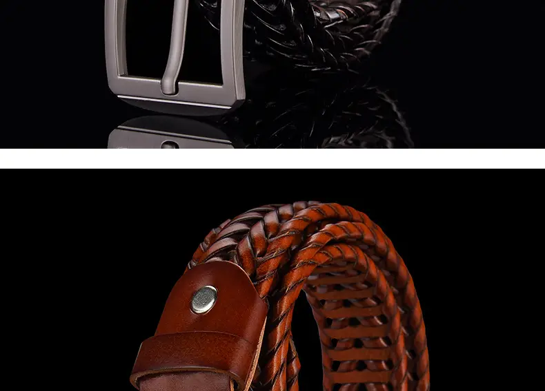 Brown Handwoven Men's Belt with Metal Buckle — feature 12