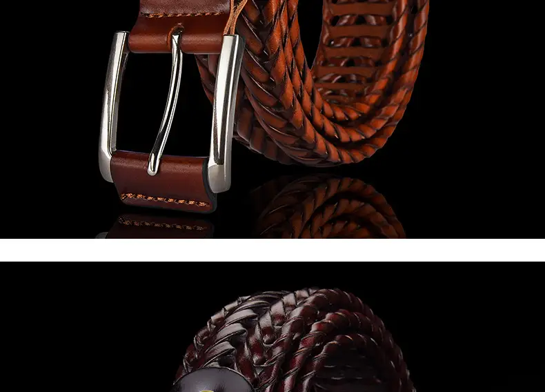 Brown Handwoven Men's Belt with Metal Buckle — feature 13