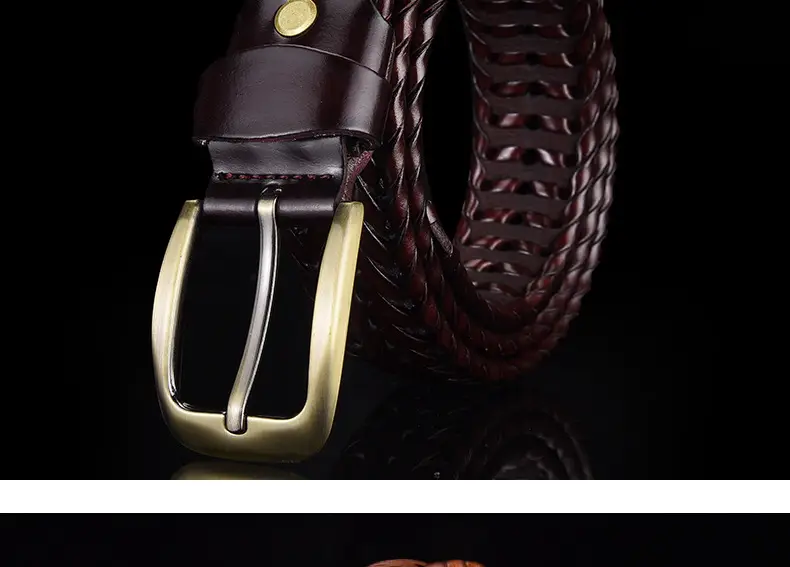 Brown Handwoven Men's Belt with Metal Buckle — feature 14
