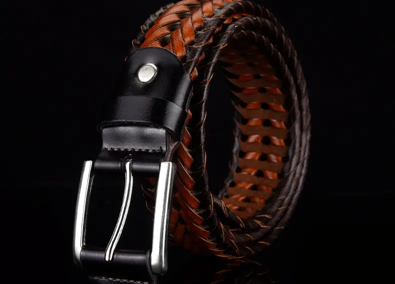 Brown Handwoven Men's Belt with Metal Buckle — feature 15