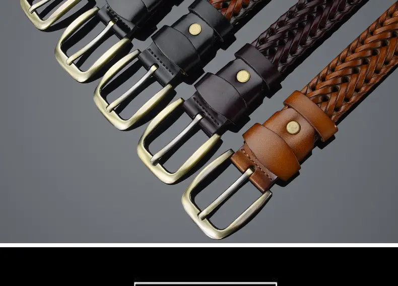 Brown Handwoven Men's Belt with Metal Buckle — feature 7