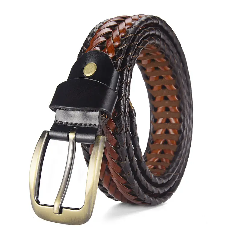 Brown Handwoven Men's Belt with Metal Buckle - Image 10