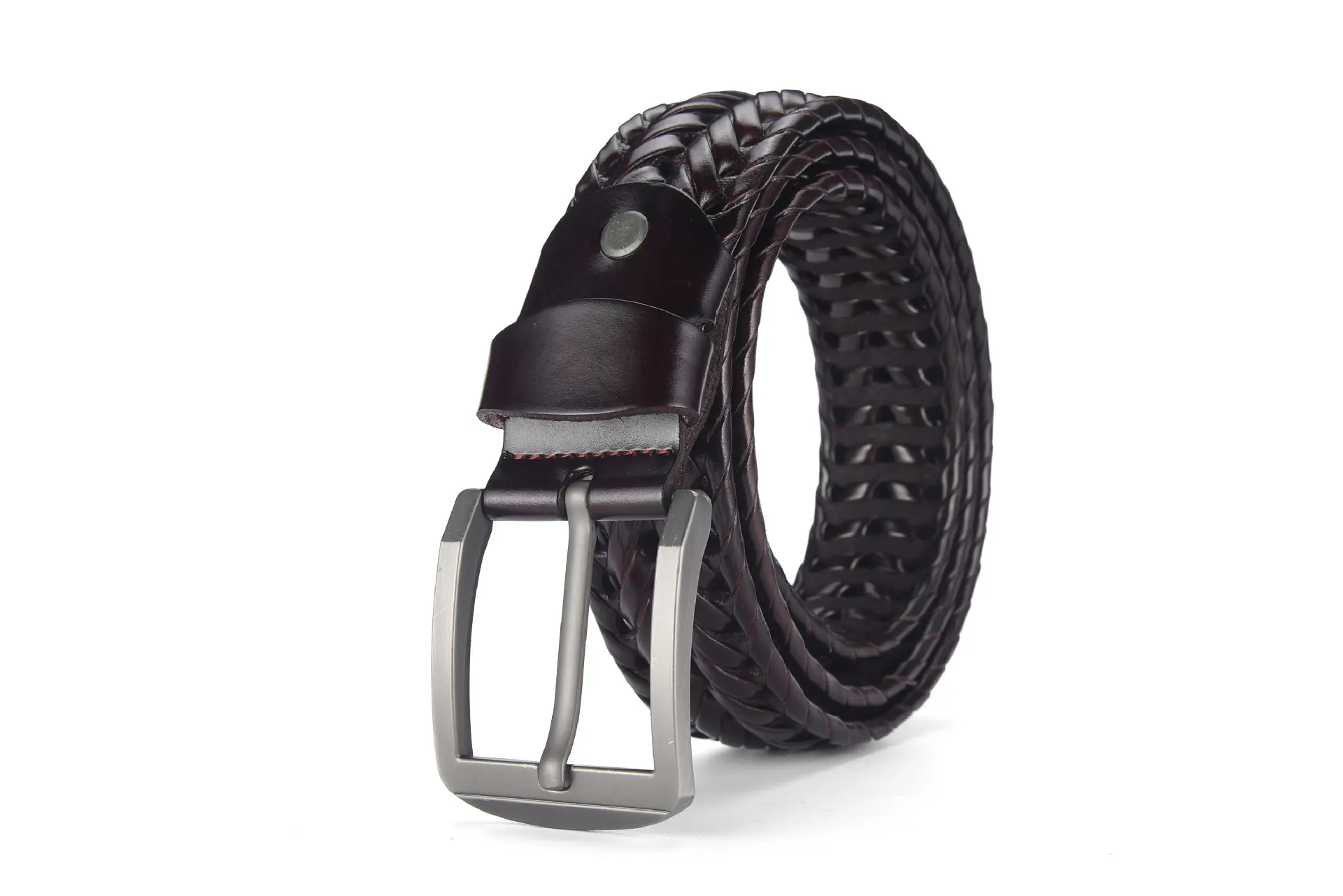 Brown Handwoven Men's Belt with Metal Buckle - Image 13