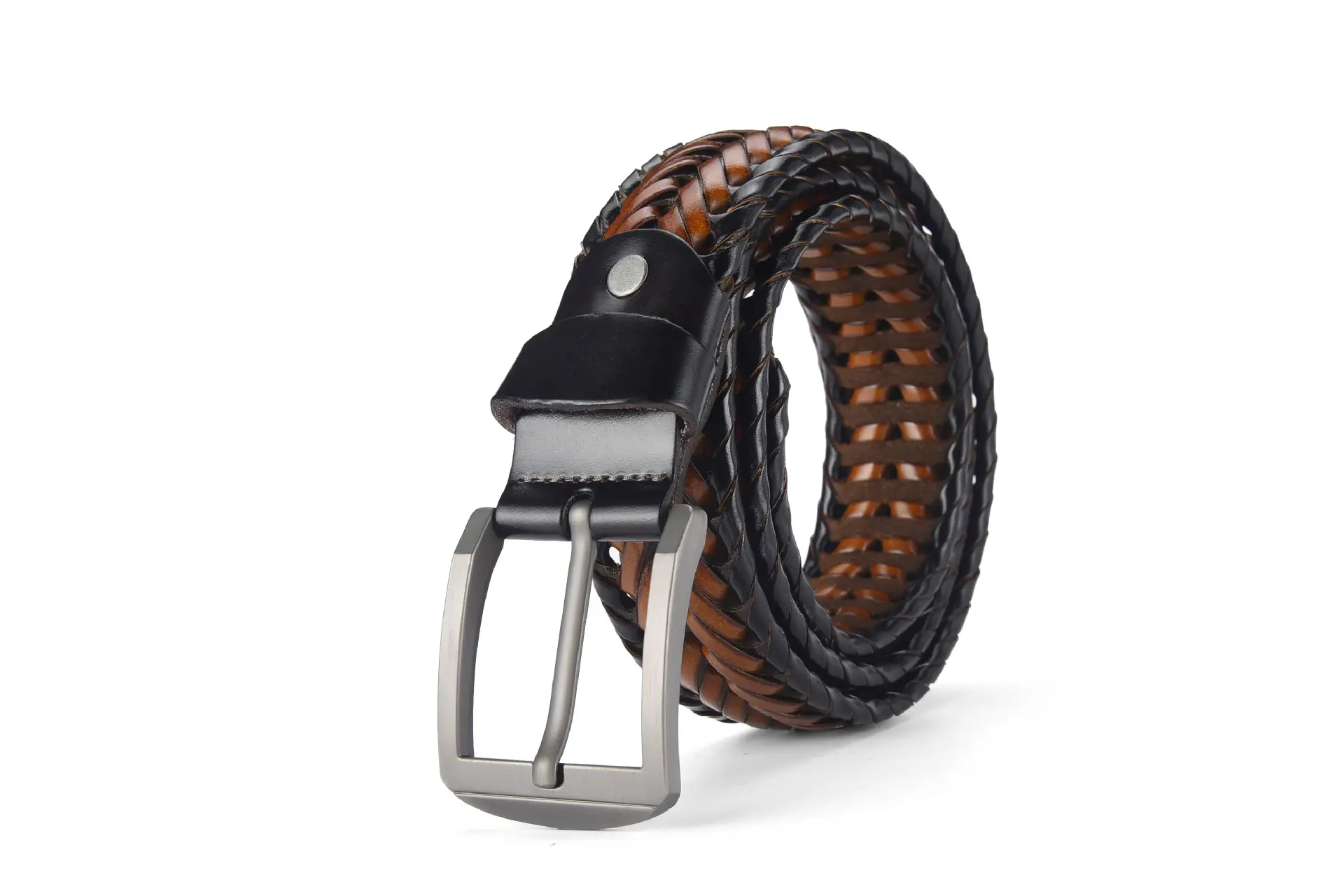 Brown Handwoven Men's Belt with Metal Buckle - Image 14