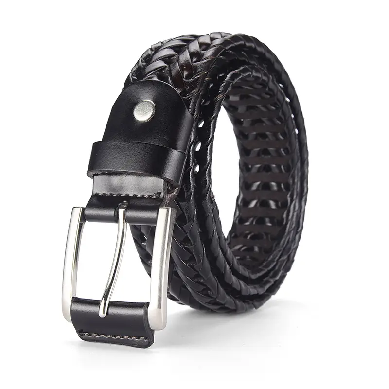 Brown Handwoven Men's Belt with Metal Buckle - Image 2