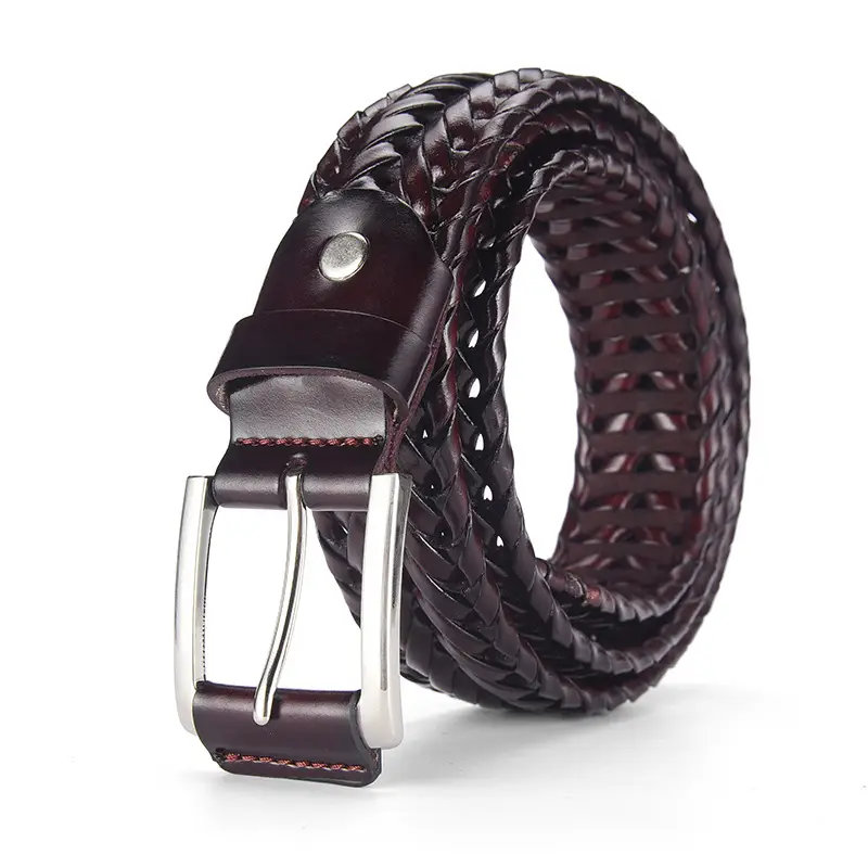 Brown Handwoven Men's Belt with Metal Buckle - Image 3