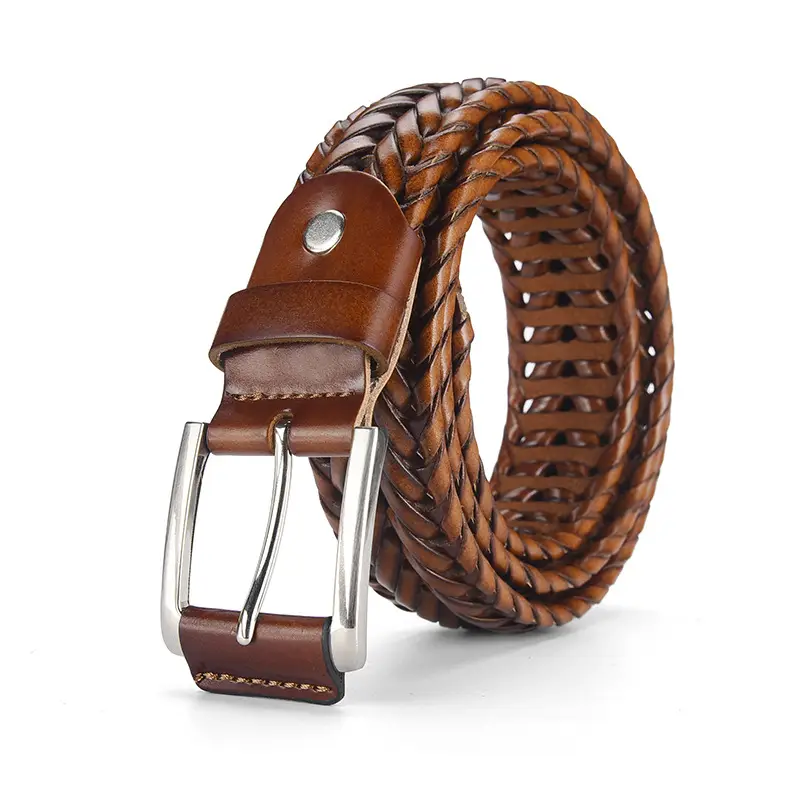 Brown Handwoven Men's Belt with Metal Buckle - Image 4