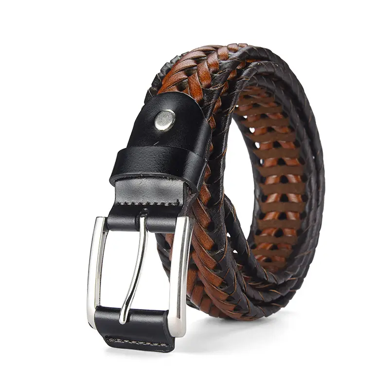 Brown Handwoven Men's Belt with Metal Buckle - Image 5
