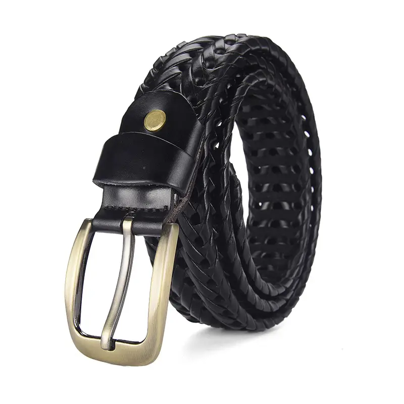 Brown Handwoven Men's Belt with Metal Buckle - Image 6