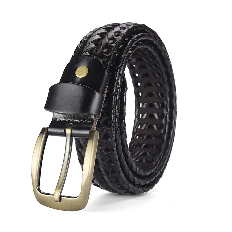 Brown Handwoven Men's Belt with Metal Buckle - Image 7