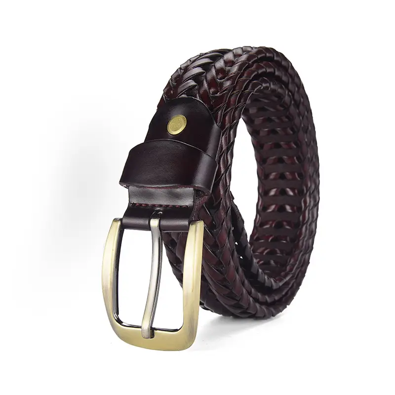 Brown Handwoven Men's Belt with Metal Buckle - Image 8