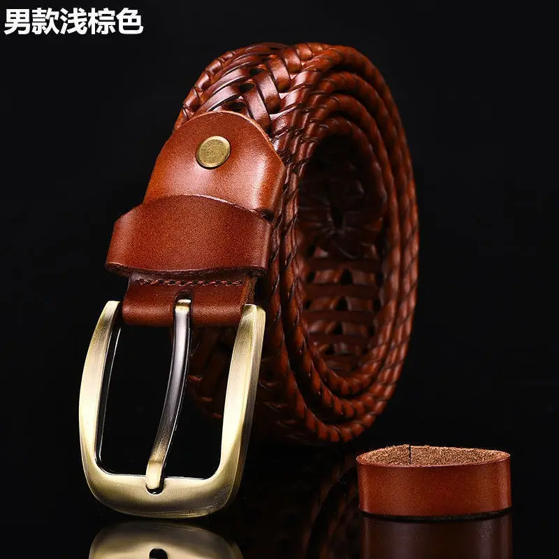 Brown Handwoven Men's Belt with Metal Buckle - Image 9