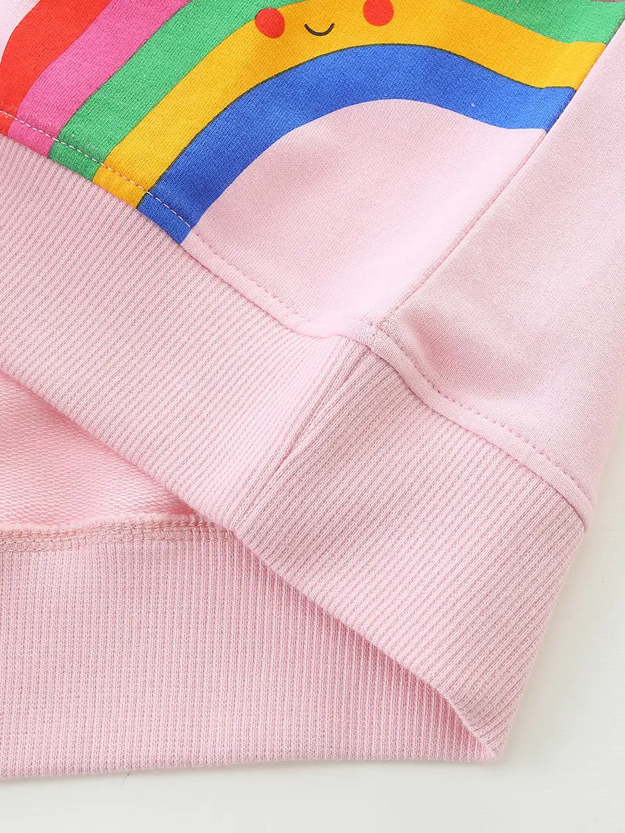 Pink Rainbow Printed Girls Sweatshirt Knitted Cotton