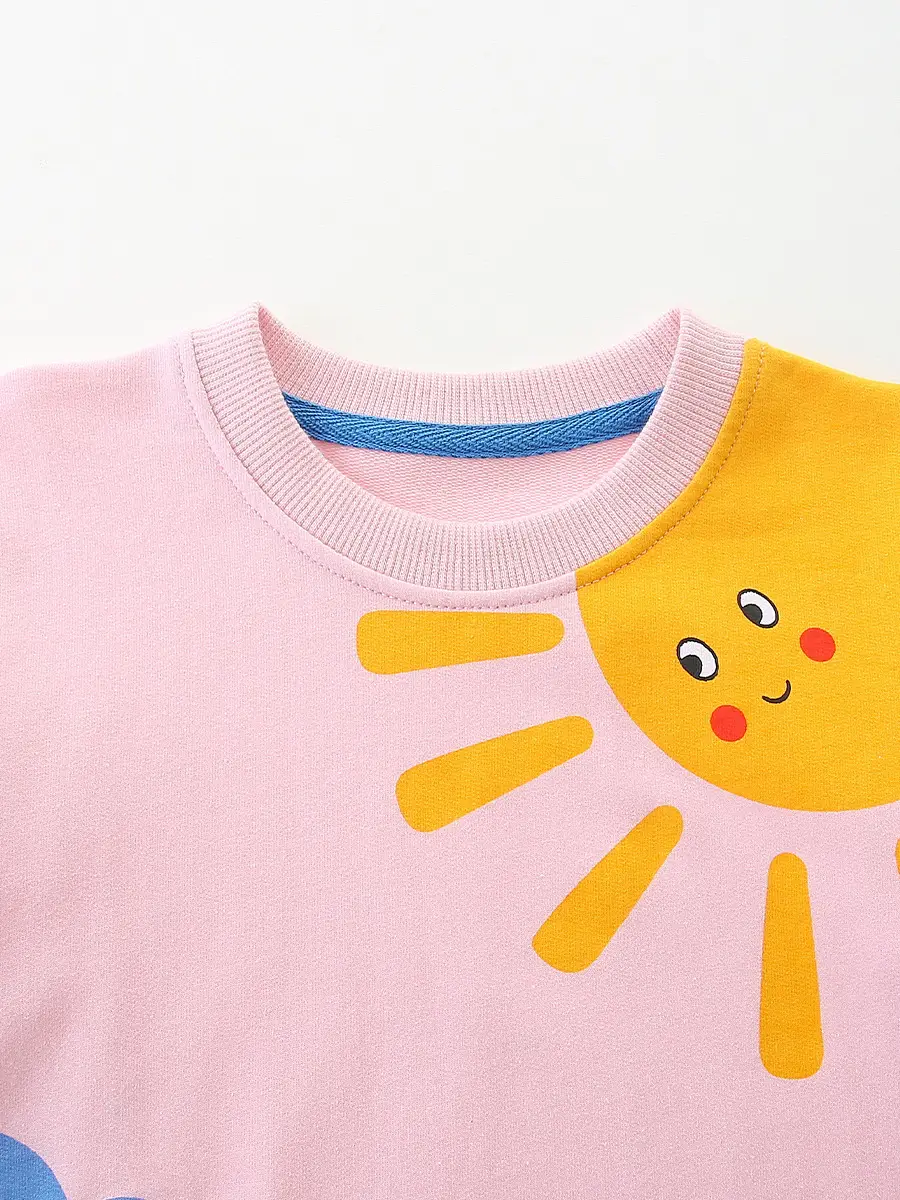 Pink Rainbow Printed Girls Sweatshirt Knitted Cotton