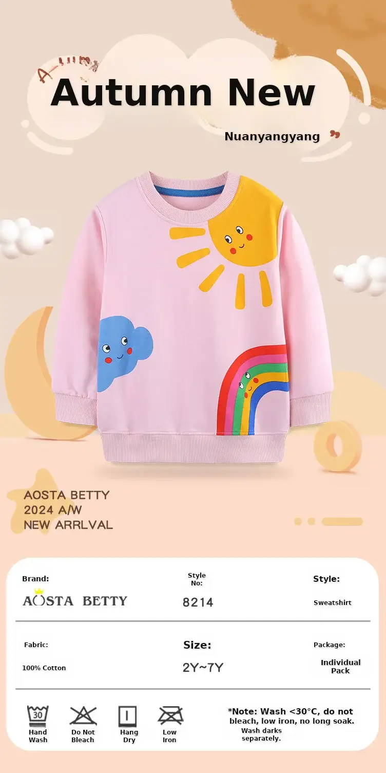 Pink Rainbow Printed Girls Sweatshirt Knitted Cotton — feature 33
