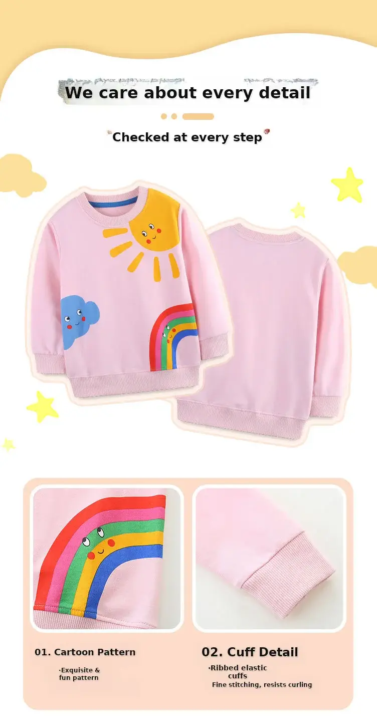 Pink Rainbow Printed Girls Sweatshirt Knitted Cotton — feature 36