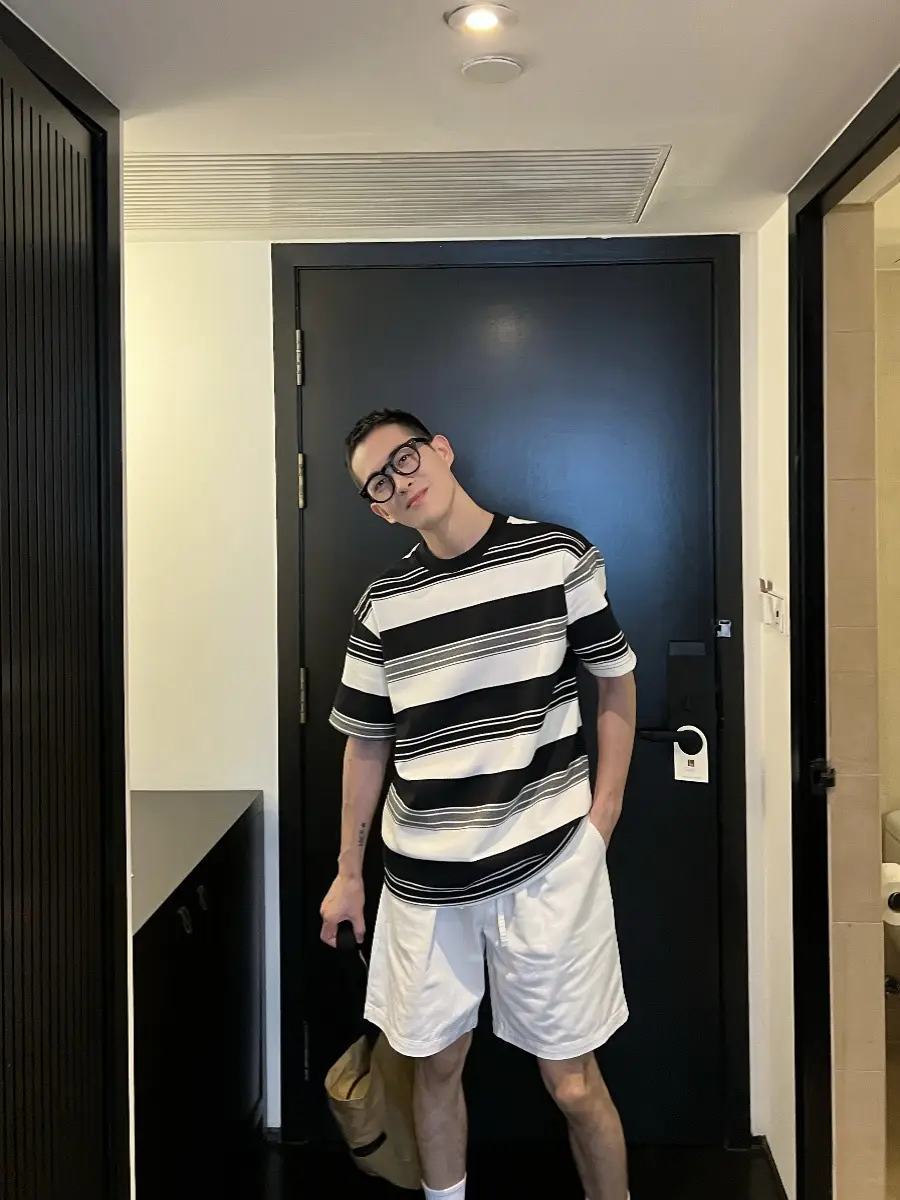 Men Striped T-Shirt Black White Casual Summer - Image 3