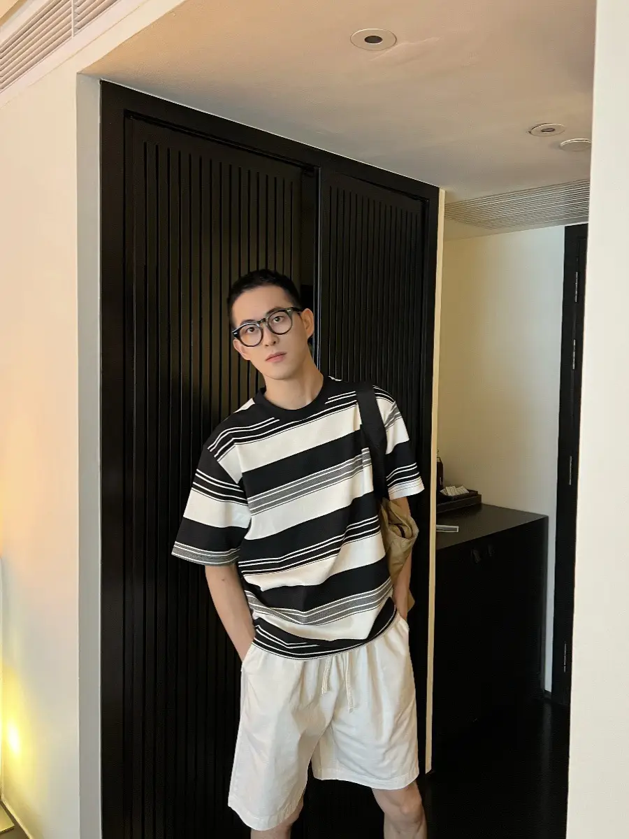 Men Striped T-Shirt Black White Casual Summer - Image 4