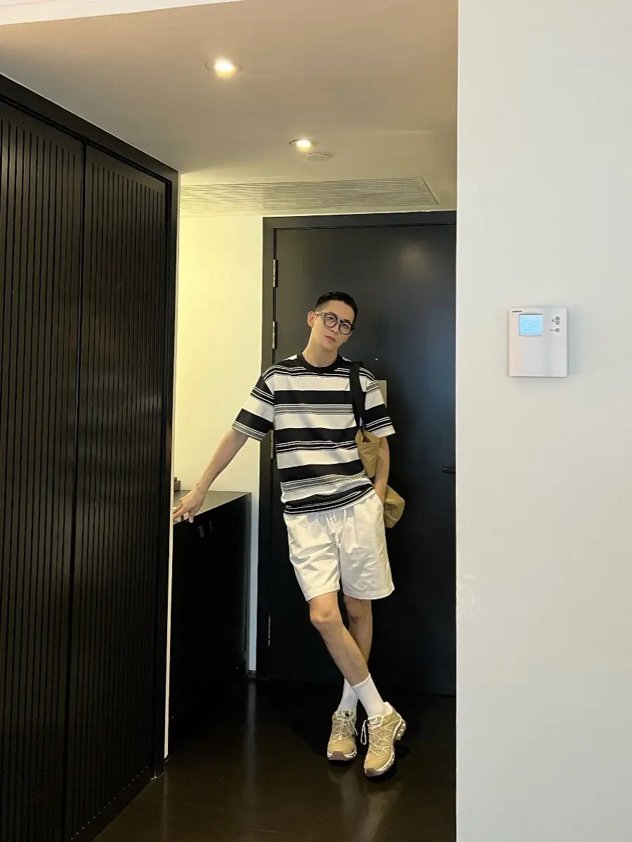 Men Striped T-Shirt Black White Casual Summer - Image 5