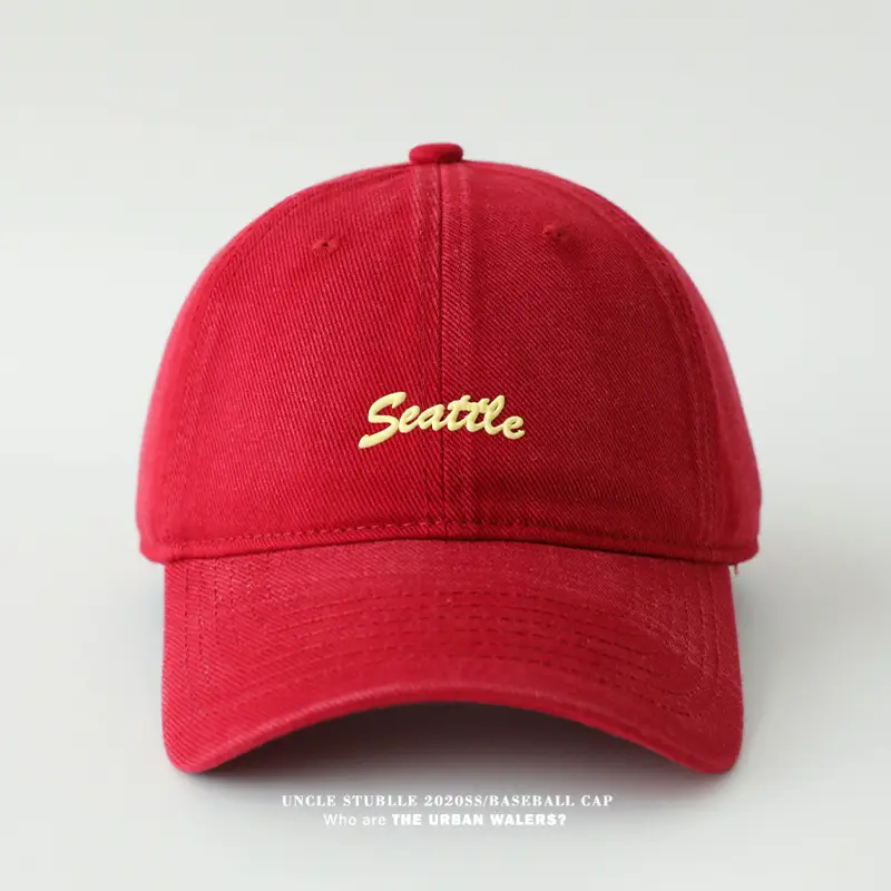 Red Seattle Embroidered Baseball Cap for Men Women — feature 14