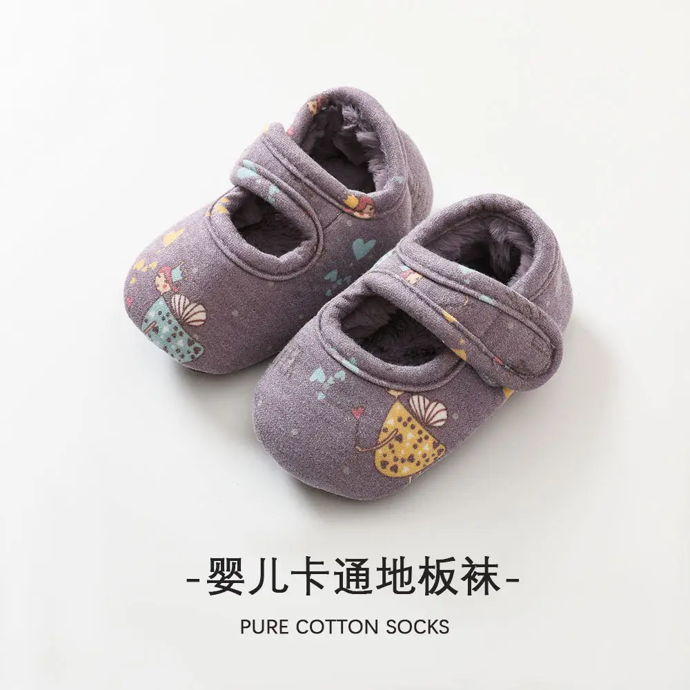 Winter Warm Velcro Fleece-Lined Baby Shoes, Non-Slip Shoes and Socks for Babies Aged 1-3 Years, Cute Indoor Toddler Shoes - Image 3