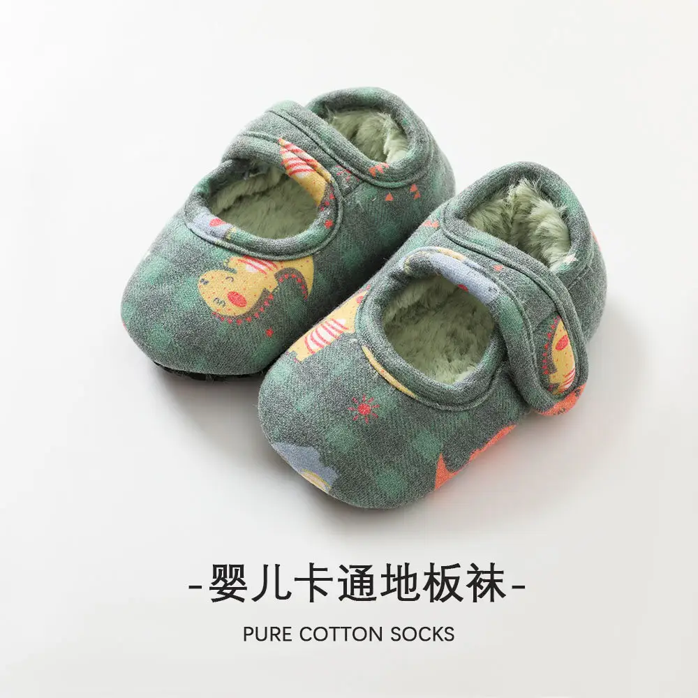 Winter Warm Velcro Fleece-Lined Baby Shoes, Non-Slip Shoes and Socks for Babies Aged 1-3 Years, Cute Indoor Toddler Shoes - Image 4
