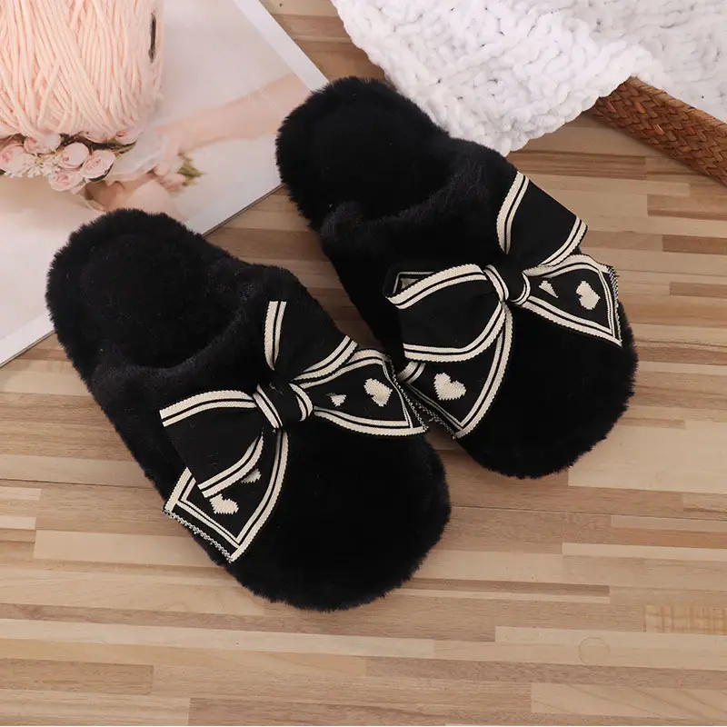 ins2024 autumn and winter new fashion home bow cotton slippers women's winter warm plush moon slippers