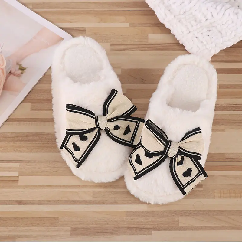 ins2024 autumn and winter new fashion home bow cotton slippers women's winter warm plush moon slippers