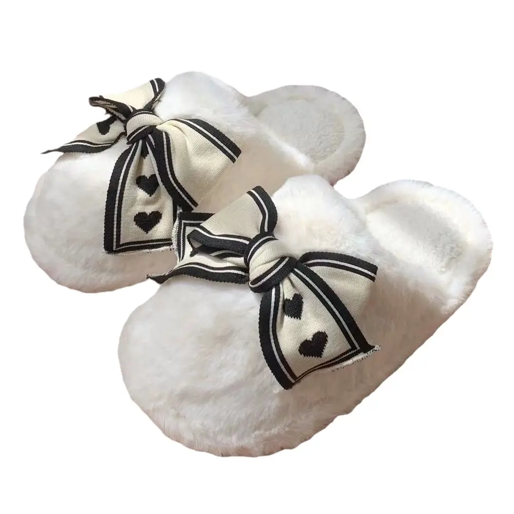 ins2024 autumn and winter new fashion home bow cotton slippers women's winter warm plush moon slippers