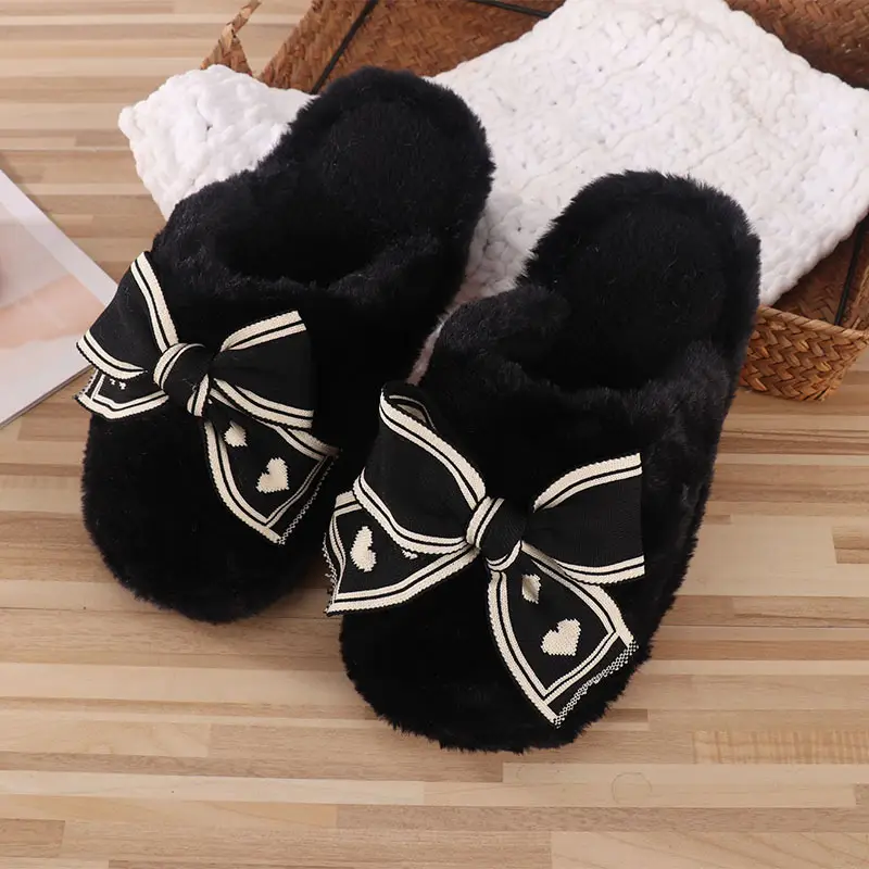ins2024 autumn and winter new fashion home bow cotton slippers women's winter warm plush moon slippers — feature 6