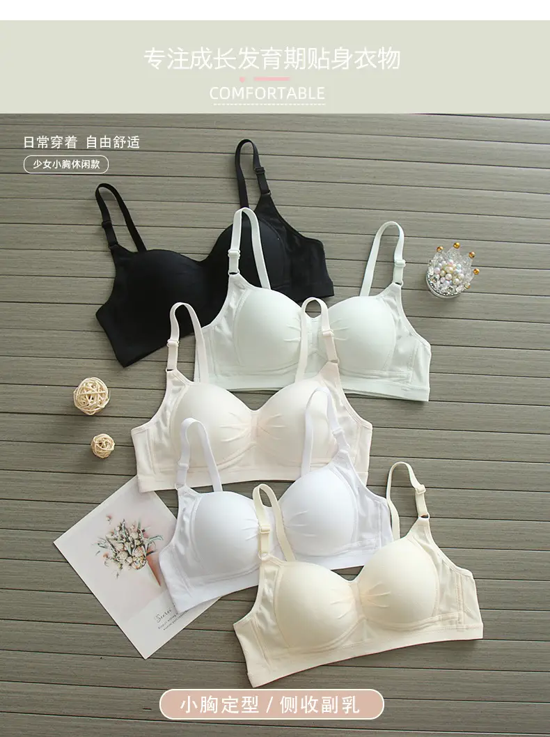 Pure Cotton Thin Underwear Female College Students Junior High School Students High School Girls Small Chest Gathering Anti-sagging Girly Bra — feature 1