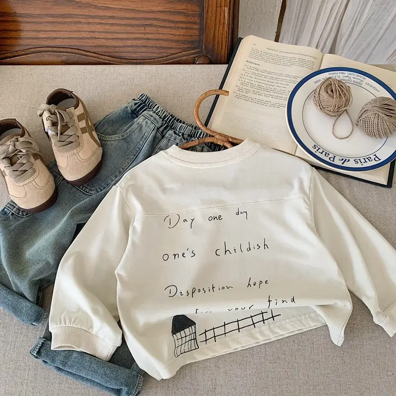 Boys Long Sleeve Cotton Sweatshirt White 2025 Kids - Image 3