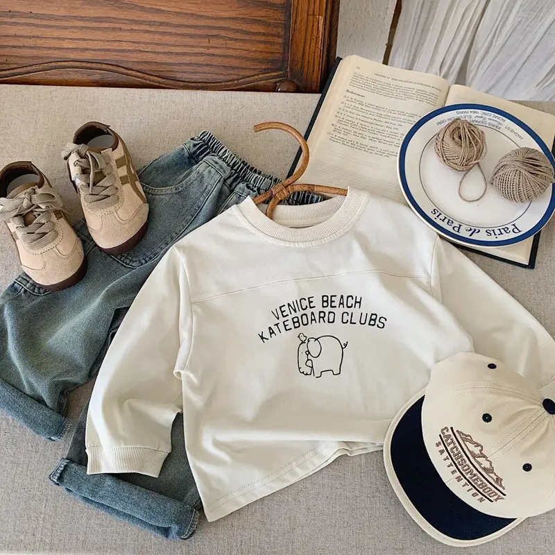 Boys Long Sleeve Cotton Sweatshirt White 2025 Kids — feature 10