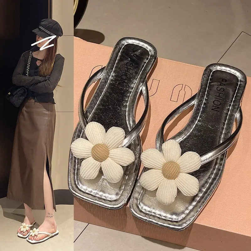 Flower Breathable Flip Flops 2024 Summer New Style Super Soft Trendy Casual Korean Style Women's Sandals Flat Heels Women's Shoes - Image 2