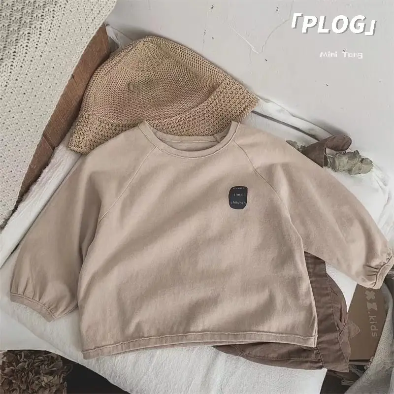 Kids Printed Long Sleeve T-Shirt Set Brown Beige - Image 2