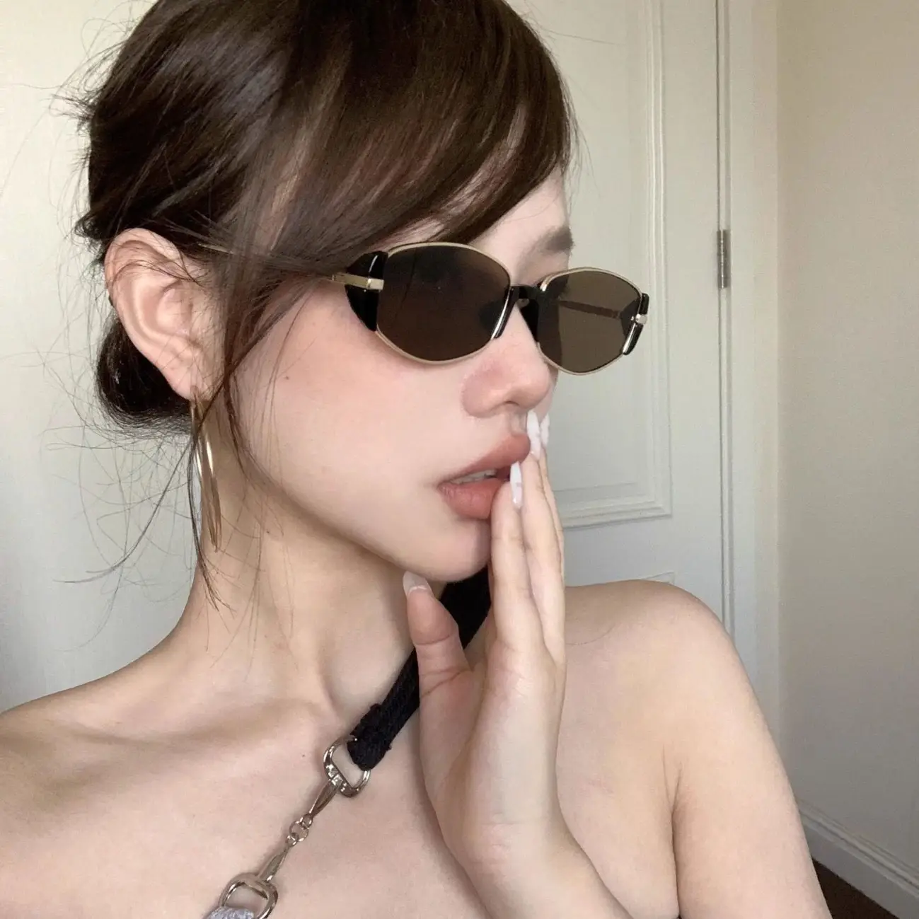 Women's Cat's Eye Sunglasses Black Round Face Slimming - Image 5