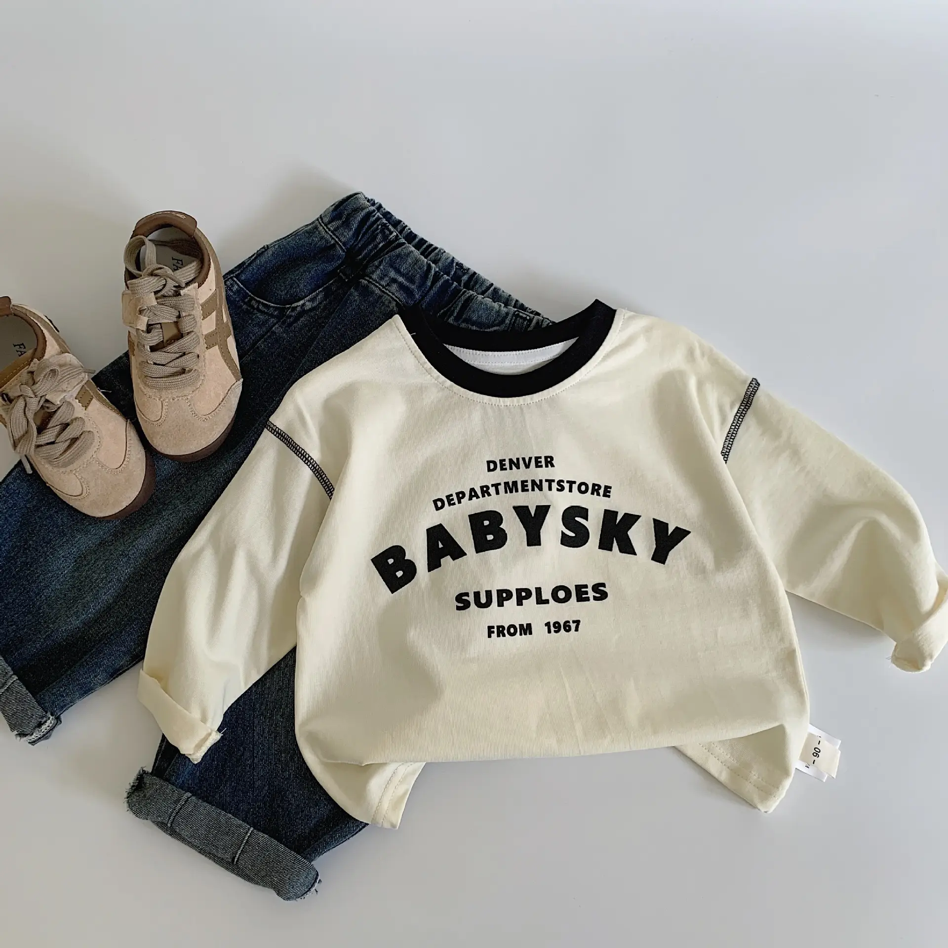 Maibao Baby T-Shirt 2026 Spring Letter Print Long Sleeve Korean Style - Image 2
