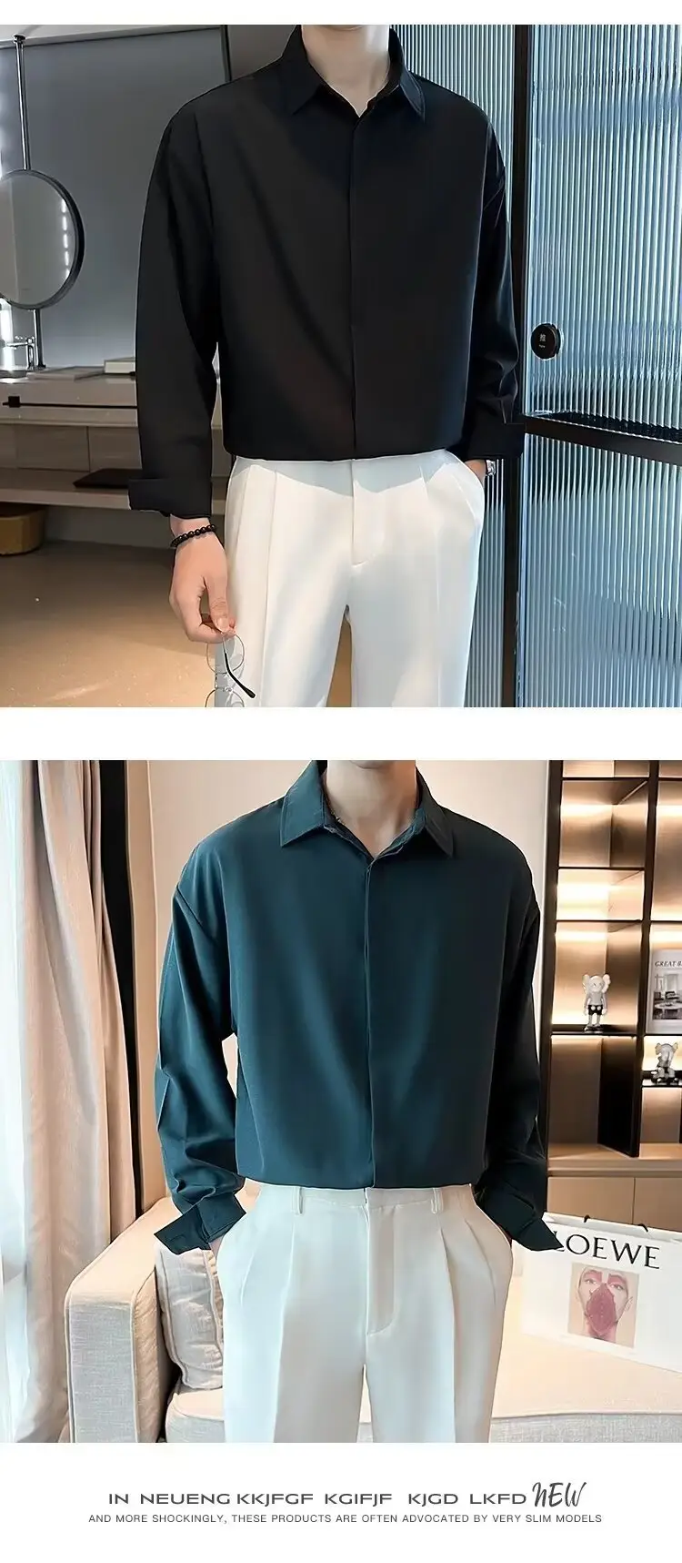 Men's Long Sleeve Ice Silk Shirt White Loose Spring Autumn — feature 13