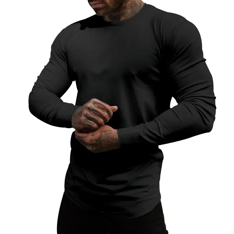 Men's Blue Long Sleeve Round Neck T-Shirt - Image 10